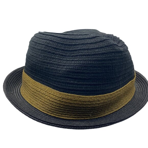 Hats in the Belfry HIB Galiano Fedora XL Black Mustard Band Metal Feather Accent - Picture 10 of 15